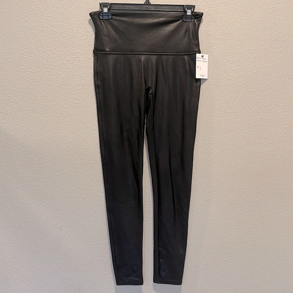 Spanx Black Metallic Leggings Sz L‎ EUC